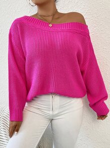 SHEIN Clasi Plus Drop Shoulder Jumper - Pink - View 1