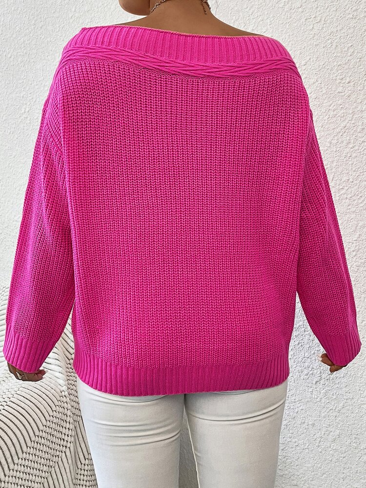 Plus Asymmetrical Shoulder Sweater Knit Pullover Fall Winter Autumn