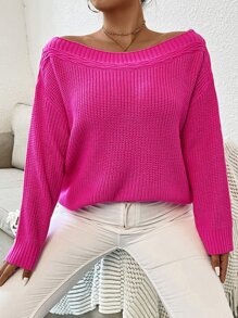 SHEIN Clasi Plus Drop Shoulder Jumper - Pink - View 3