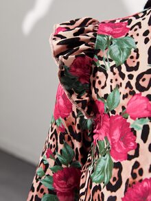 SHEIN Toddler Girls Leopard & Floral Print Ruffle Trim Tee - Multicolor - View 5