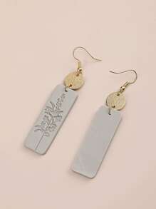 Flower Detail Rectangle Drop Earrings - Grey - View 2