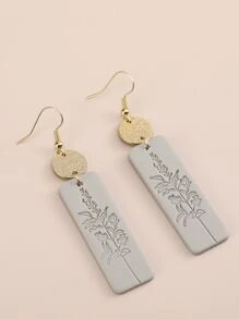 Flower Detail Rectangle Drop Earrings - Grey - View 4