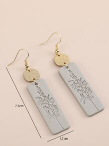 Flower Detail Rectangle Drop Earrings - Grey - View 6