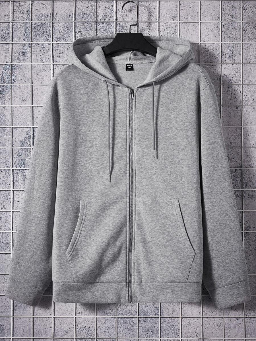 Manfinity VCAY Men Plus Solid Zip Up Drawstring Hoodie - Grey - View 1
