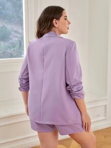 SHEIN Privé Plus Shawl Collar Flap Detail Blazer & Shorts - Lilac Purple - View 2