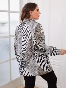 SHEIN Clasi Plus Zebra Striped & Leopard Print Shirt - Multicolor - View 2