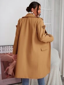 Stereo Flower Flap Pocket Overcoat - Brown - View 2