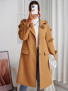 Stereo Flower Flap Pocket Overcoat - Brown - View 4