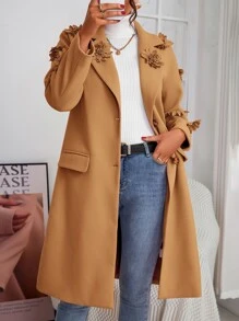 Stereo Flower Flap Pocket Overcoat - Brown - View 5