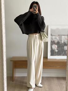 DAZY Turtleneck Batwing Sleeve Crop Sweater,Long Sleeve Tops,Fall Women Clothes - Black - View 4