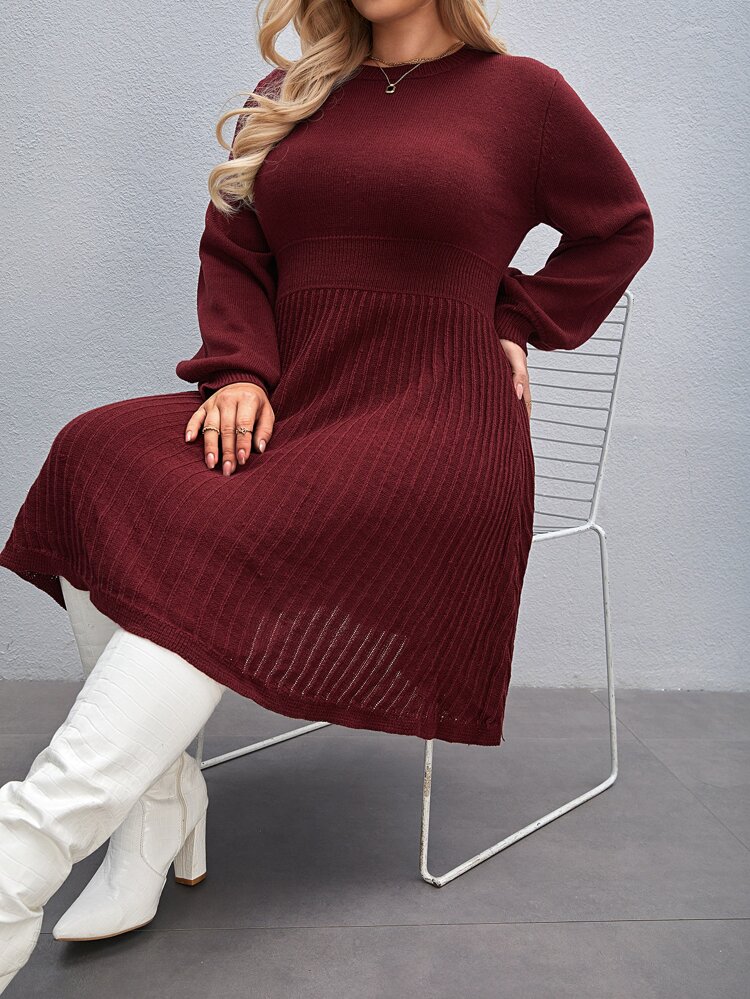Plus Solid Rib-Knit Sweater Dress Fall Cloth For Women