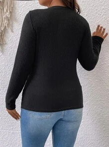 SHEIN Franclia Camiseta con botón - Negro - Ver 3