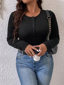 SHEIN Franclia Camiseta con botón - Negro - Ver 4