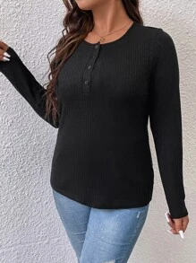 SHEIN Franclia Camiseta con botón - Negro - Ver 2