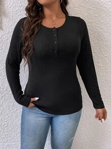 SHEIN Franclia Camiseta con botón - Negro - Ver 7
