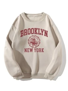 SHEIN EZwear Plus Letter Graphic Thermal Lined Sweatshirt - Apricot - View 1