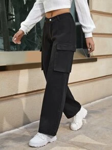 Coolane Jeans cargo con bolsillo con solapa - Negro - Ver 4