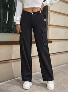 Coolane Jeans cargo con bolsillo con solapa - Negro - Ver 5