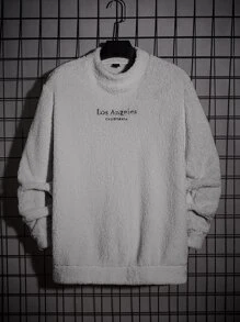 GENTILAND Men Letter Embroidery Teddy Sweatshirt - Grey - View 1