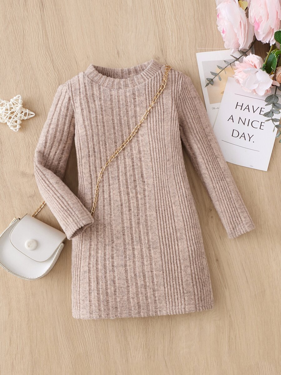 SHEIN 嬰兒條紋針織T恤連衣裙 - 杏色 - 查看 1