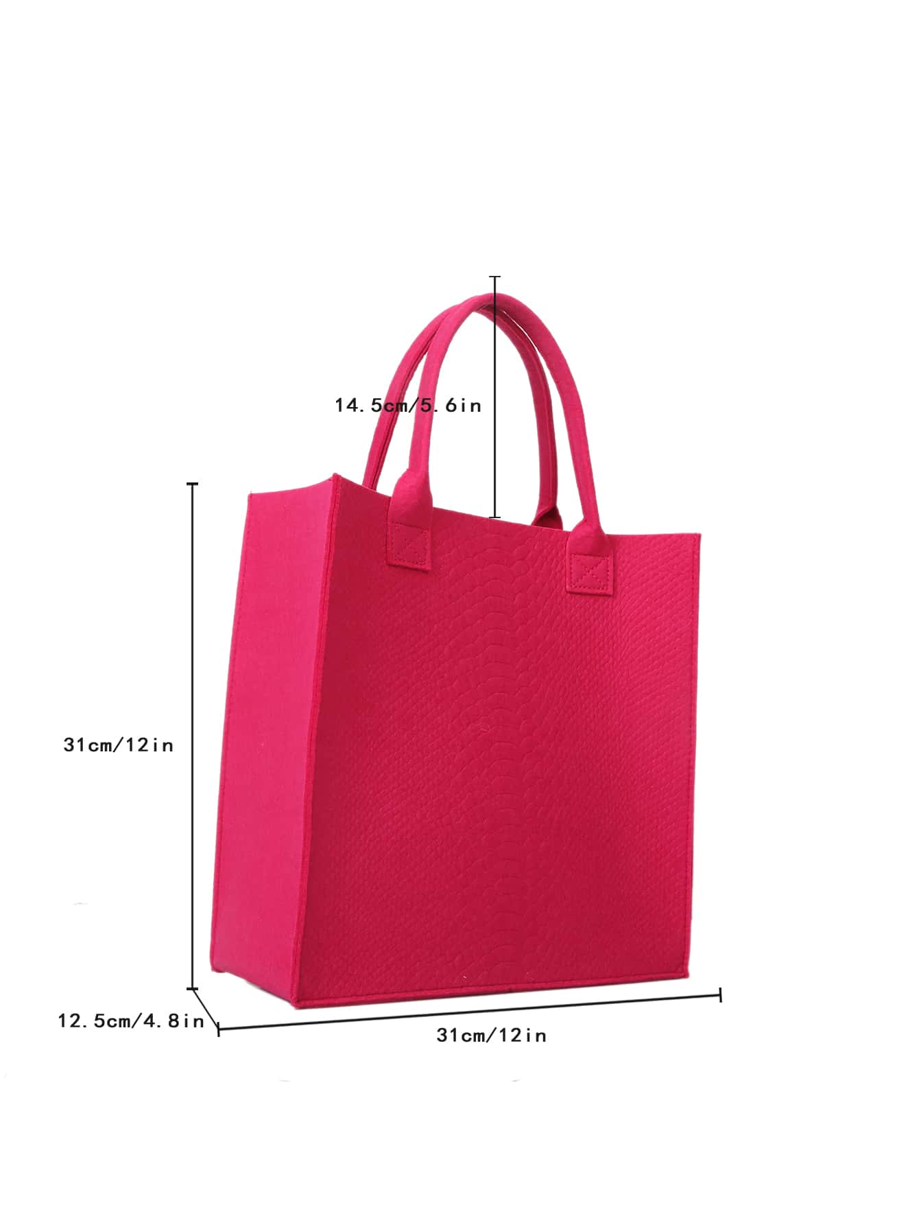 螢光紅蛇皮壓花手提托特包 - 玫紅色 - 查看 7