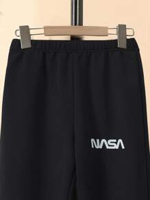 SHEIN Tween Boy 1pc Letter Graphic Hoodie & 1pc Sweatpants Chic Outfits For Autumn/Winter - Black - View 4