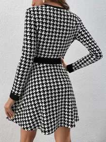 SHEIN Privé Kleid mit Hahnentritt Muster, Knopf vorne