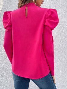 SHEIN Privé Keyhole Back Gigot Sleeve Blouse - Hot Pink - View 2