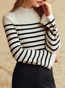 MOTF PREMIUM WOOL-MIX STRIPED BELL SLEEVE JUMPER - Black and White - View 3