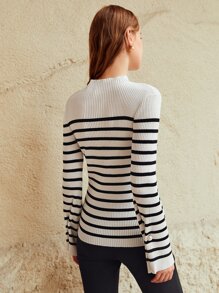 MOTF PREMIUM WOOL-MIX STRIPED BELL SLEEVE JUMPER - Black and White - View 7