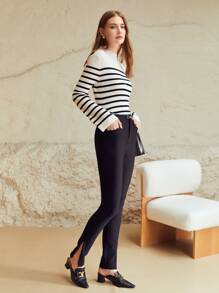 MOTF PREMIUM WOOL-MIX STRIPED BELL SLEEVE JUMPER - Black and White - View 8