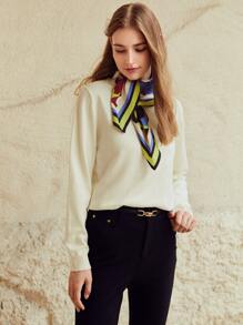 MOTF PREMIUM WOOL-MIX FINE KNIT BANDANA JUMPER - White - View 8