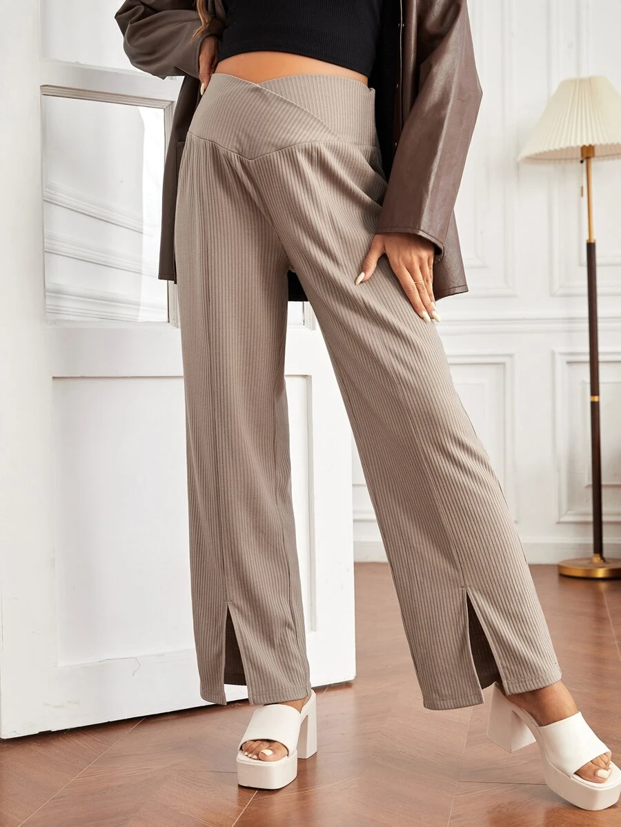 SHEIN Maternity High Waist Split Hem Trousers