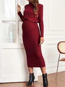 SHEIN 孕婦高領圍裹不對稱下擺上衣和連衣裙