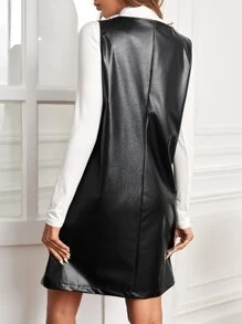 SHEIN Maternity Solid Tee & PU Leather Dress - Black and White - View 2