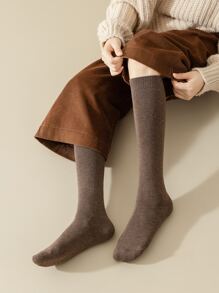 Solid Over The Calf Socks - Rust Brown - View 1