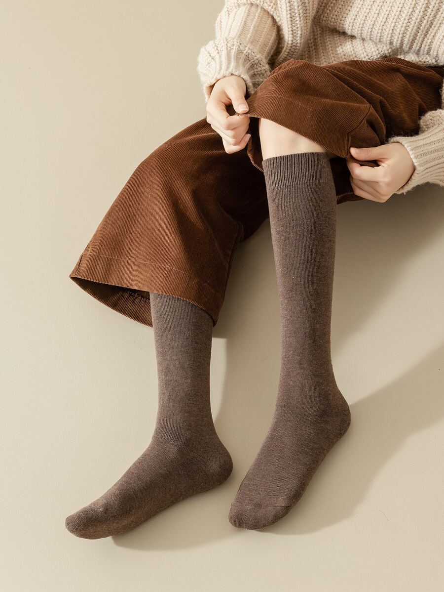 Solid Over The Calf Socks - Rust Brown - View 1