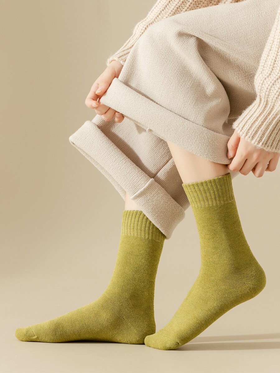 素色中筒襪 - 綠色 - 查看 1