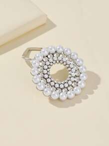 Hebilla de pañuelo con diseño de diamante de imitación y perla artificial - Plateado - Ver 3