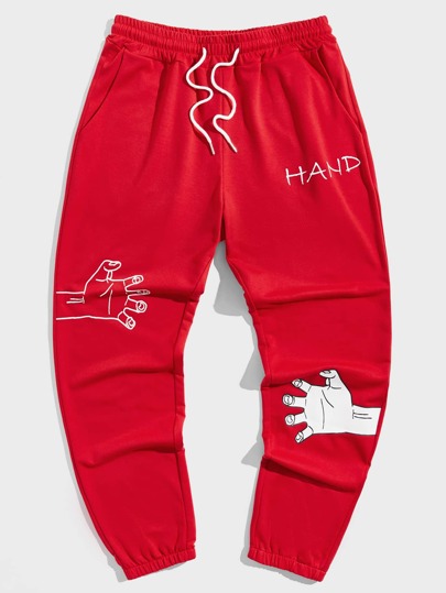 Guys Hand Cartoon Graphic Drawstring Sweatpants