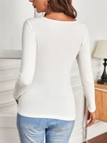 SHEIN Maternity Contrast Lace Tee - White - View 3