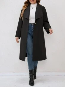 SHEIN LUNE 大碼大翻領單釦外套 - 黑色 - 查看 5