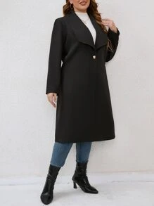 SHEIN LUNE 大碼大翻領單釦外套 - 黑色 - 查看 6