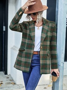 SHEIN LUNE Plaid Single Button Blazer - Multicolor - View 1
