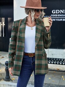 SHEIN LUNE Plaid Single Button Blazer - Multicolor - View 3