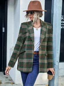 SHEIN LUNE Plaid Single Button Blazer - Multicolor - View 5