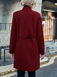 SHEIN LUNE Flap Pocket Single Breasted Overcoat - Burgundy - View 2