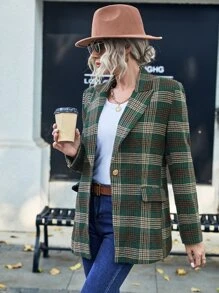 SHEIN LUNE Plaid Single Button Blazer - Multicolor - View 6