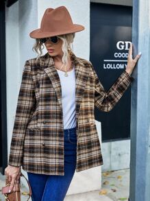 Plaid Double Breasted Blazer - Multicolor - View 1