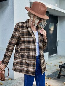 Plaid Double Breasted Blazer - Multicolor - View 3
